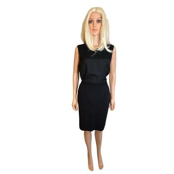 Eileen Fisher Small Charcoal Gray Black Wool Knit Pencil Skirt Herringbone Weave - Picture 12 of 16